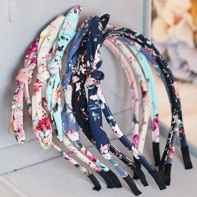 Cute little girl Flower headbands knitted newborn bow hairband floral print crown headdress girl Korean fashion hair accessories