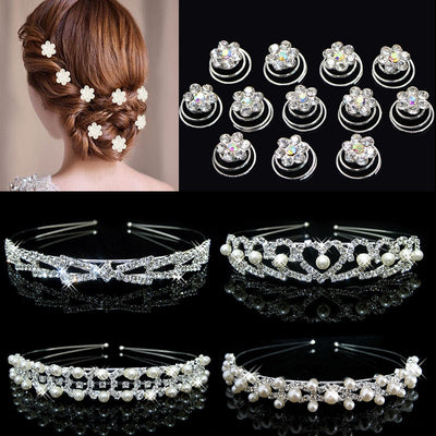Crystal Hair Accessories for Women Wedding Bridal Bridesmaid Tiaras Crown Headbands Spiral Flower Hair Clips Hairpins Headdress