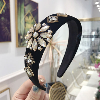 CN Baroque Crystal Flower Diamond Hairband Rhinestone Pearl Crown Hairhoop Retro Wide Headbands For Girls Women Hair Accessories