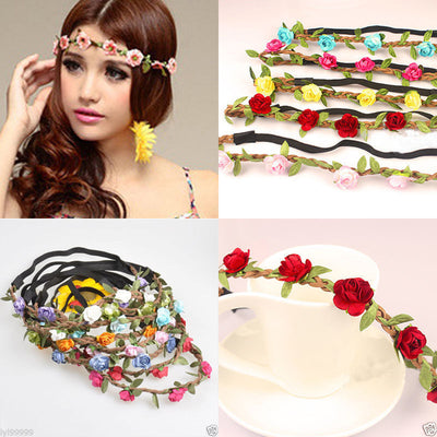 Bohemian Flower Crown Wedding Garland Forehead Hair Head Band Wreath