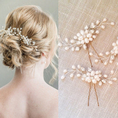 Xugar Hair Accessories Silver Bridal Veil Pearl Hairpins For Girls Women Wedding Bridesmaid Crystal Flower Hair Clips Party
