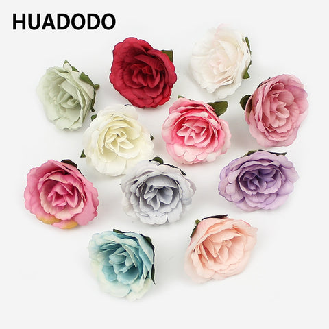 HUADODO 10Pcs 4cm Rose Flower Heads Silk Artificial Flower Fake flowers for Home Wreath DIY garland Floral Wedding Decoration