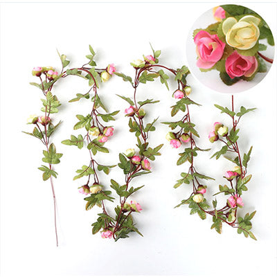 Silk Rose Artificial Flowers Vine Garland Fake Ivy Arch Hanging Decorative Wedding Home Wall Rattan Plants Leaves Decoration