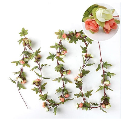 Silk Rose Artificial Flowers Vine Garland Fake Ivy Arch Hanging Decorative Wedding Home Wall Rattan Plants Leaves Decoration