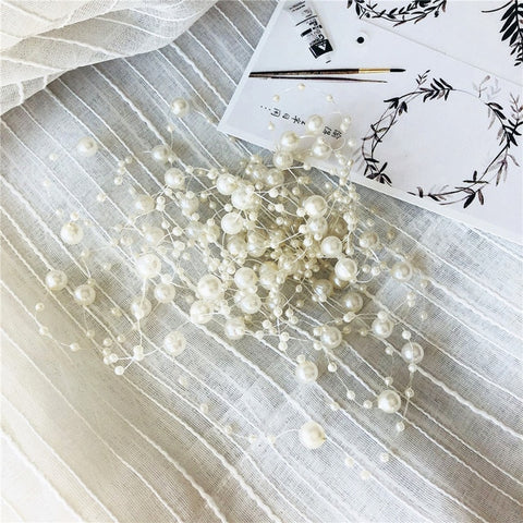 5M Beige/ White Fishing Line Artificial Pearls Beads Chain Garland Flowers DIY  For Wedding Bridal Bouquet Decoration Flower