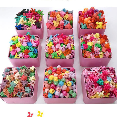 10-100 Pcs/Box Children Cartoon Hair Accessories Colorful Flower Hair Claw Mini Hairpins Girls Rabbit Crown Hair Clips Headdress