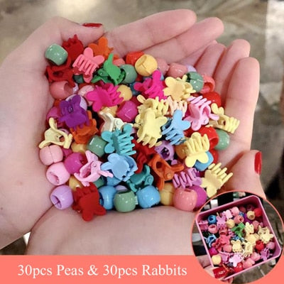 10-100 Pcs/Box Children Cartoon Hair Accessories Colorful Flower Hair Claw Mini Hairpins Girls Rabbit Crown Hair Clips Headdress