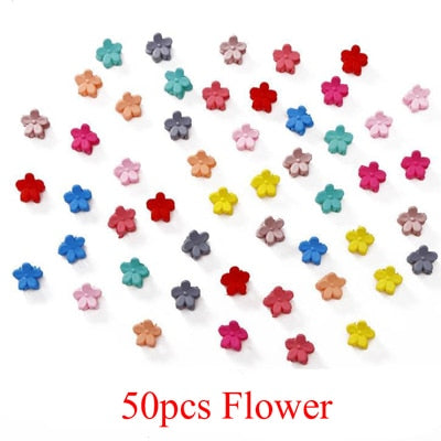 10-100 Pcs/Box Children Cartoon Hair Accessories Colorful Flower Hair Claw Mini Hairpins Girls Rabbit Crown Hair Clips Headdress