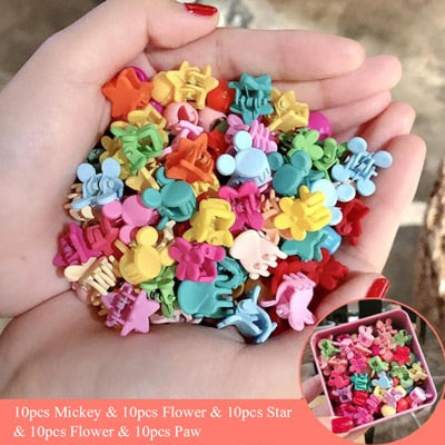 10-100 Pcs/Box Children Cartoon Hair Accessories Colorful Flower Hair Claw Mini Hairpins Girls Rabbit Crown Hair Clips Headdress