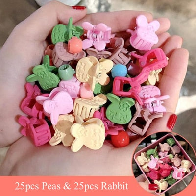 10-100 Pcs/Box Children Cartoon Hair Accessories Colorful Flower Hair Claw Mini Hairpins Girls Rabbit Crown Hair Clips Headdress