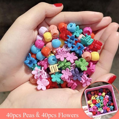 10-100 Pcs/Box Children Cartoon Hair Accessories Colorful Flower Hair Claw Mini Hairpins Girls Rabbit Crown Hair Clips Headdress