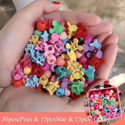 10-100 Pcs/Box Children Cartoon Hair Accessories Colorful Flower Hair Claw Mini Hairpins Girls Rabbit Crown Hair Clips Headdress