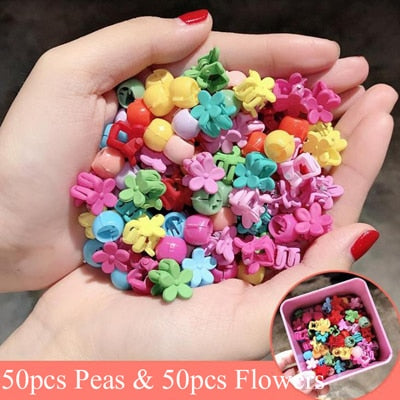 10-100 Pcs/Box Children Cartoon Hair Accessories Colorful Flower Hair Claw Mini Hairpins Girls Rabbit Crown Hair Clips Headdress