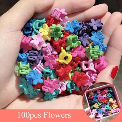 10-100 Pcs/Box Children Cartoon Hair Accessories Colorful Flower Hair Claw Mini Hairpins Girls Rabbit Crown Hair Clips Headdress