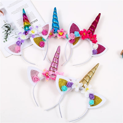 2018 New Brand Cute Kids Women Sweet Flower Unicorn Horn Hair Band Headband Birthday Party Flower Floral Headwear Crown