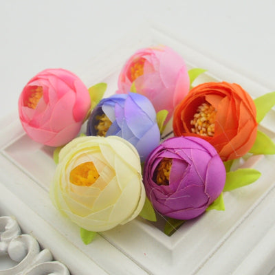 3pcs 4.5cm Silk Rose tea Bud Artificial Flower Head For Wedding Car Decoration DIY Garland Decorative Floristry Fake Flowers