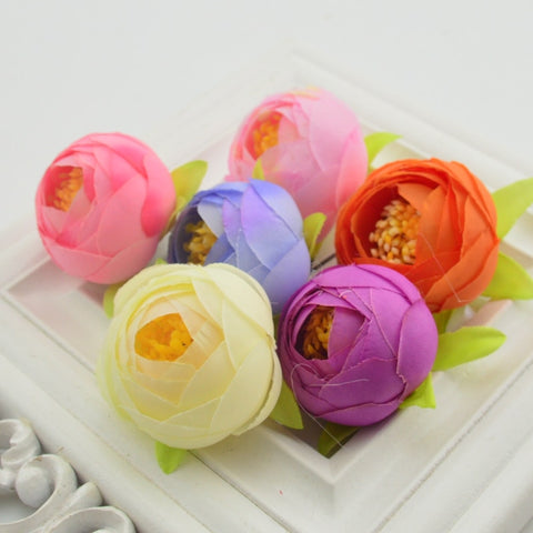 3pcs 4.5cm Silk Rose tea Bud Artificial Flower Head For Wedding Car Decoration DIY Garland Decorative Floristry Fake Flowers