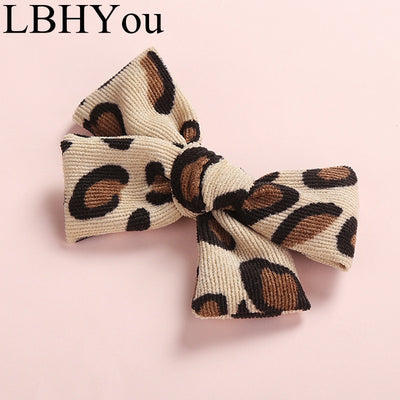 Knot Bows Flowers Prints Hair Clips,School Girls Remove Point Hairpints With Leopard Prints,Cute Corduory Hairgrips Hair Wear