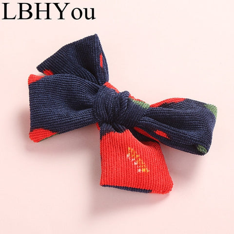 Knot Bows Flowers Prints Hair Clips,School Girls Remove Point Hairpints With Leopard Prints,Cute Corduory Hairgrips Hair Wear