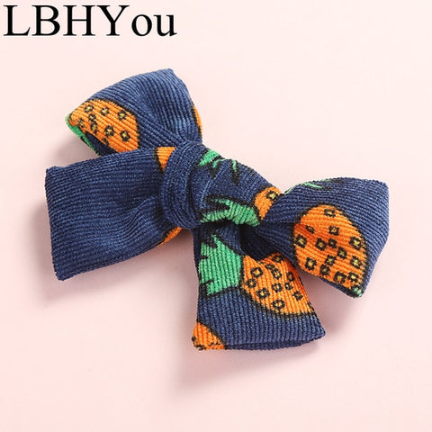 Knot Bows Flowers Prints Hair Clips,School Girls Remove Point Hairpints With Leopard Prints,Cute Corduory Hairgrips Hair Wear