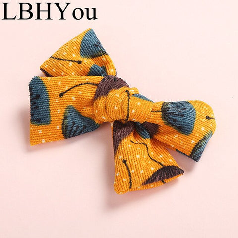 Knot Bows Flowers Prints Hair Clips,School Girls Remove Point Hairpints With Leopard Prints,Cute Corduory Hairgrips Hair Wear