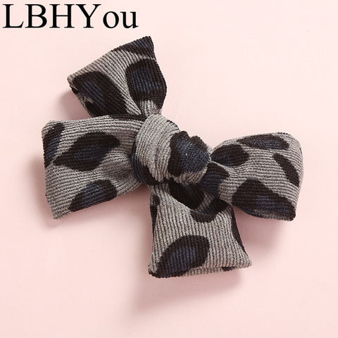 Knot Bows Flowers Prints Hair Clips,School Girls Remove Point Hairpints With Leopard Prints,Cute Corduory Hairgrips Hair Wear