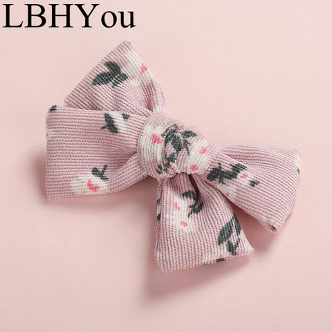 Knot Bows Flowers Prints Hair Clips,School Girls Remove Point Hairpints With Leopard Prints,Cute Corduory Hairgrips Hair Wear