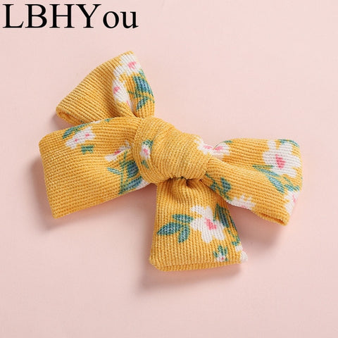 Knot Bows Flowers Prints Hair Clips,School Girls Remove Point Hairpints With Leopard Prints,Cute Corduory Hairgrips Hair Wear