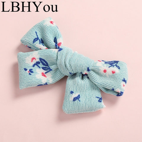 Knot Bows Flowers Prints Hair Clips,School Girls Remove Point Hairpints With Leopard Prints,Cute Corduory Hairgrips Hair Wear