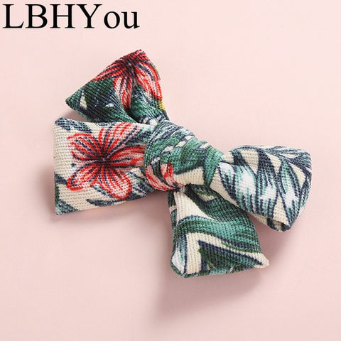 Knot Bows Flowers Prints Hair Clips,School Girls Remove Point Hairpints With Leopard Prints,Cute Corduory Hairgrips Hair Wear
