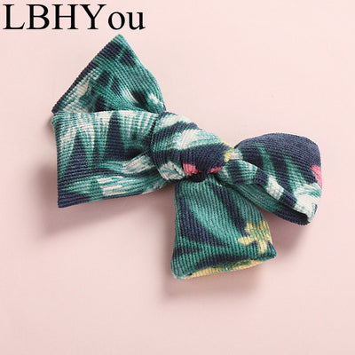 Knot Bows Flowers Prints Hair Clips,School Girls Remove Point Hairpints With Leopard Prints,Cute Corduory Hairgrips Hair Wear