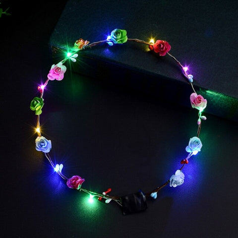 Women Girls LED Light Up Flower Headband Flashing Glow Crown Party Hair Wreath