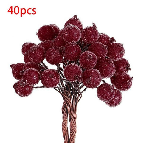 40/100pcs Decorative Mini Christmas Frosted Artificial Berry Vivid Red Holly Berry Holly Berries Home Garland New Beautiful