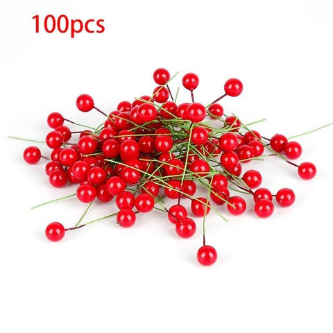 40/100pcs Decorative Mini Christmas Frosted Artificial Berry Vivid Red Holly Berry Holly Berries Home Garland New Beautiful