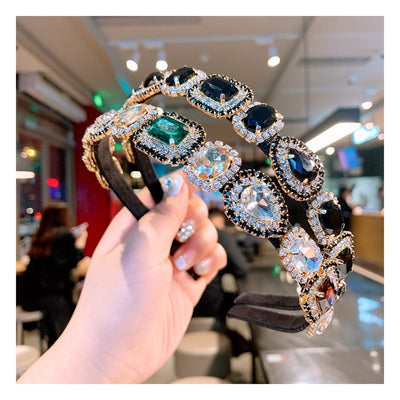 Colorful Gem Baroque Headbands For Women Diamond Hair Accessories Pearl Headband for Girls  Crown Flower Hairbands Head Wrap