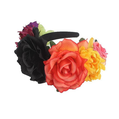 Women's Hawaiian Stretch Rose Flower Head buckle Floral Crown Christmas Tiara Day of The Dead Headband Costume Mexican Headpiece