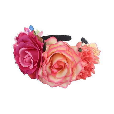 Women's Hawaiian Stretch Rose Flower Head buckle Floral Crown Christmas Tiara Day of The Dead Headband Costume Mexican Headpiece