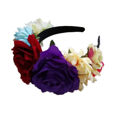 Women's Hawaiian Stretch Rose Flower Head buckle Floral Crown Christmas Tiara Day of The Dead Headband Costume Mexican Headpiece