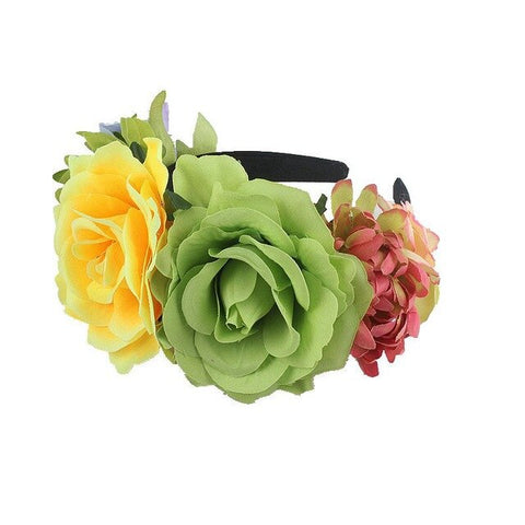 Women's Hawaiian Stretch Rose Flower Head buckle Floral Crown Christmas Tiara Day of The Dead Headband Costume Mexican Headpiece