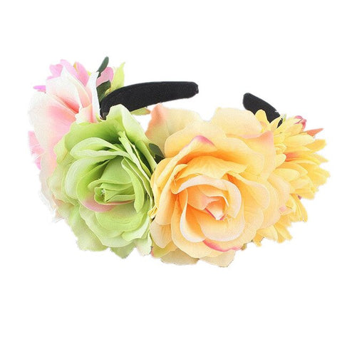 Women's Hawaiian Stretch Rose Flower Head buckle Floral Crown Christmas Tiara Day of The Dead Headband Costume Mexican Headpiece