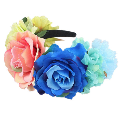 Women's Hawaiian Stretch Rose Flower Head buckle Floral Crown Christmas Tiara Day of The Dead Headband Costume Mexican Headpiece