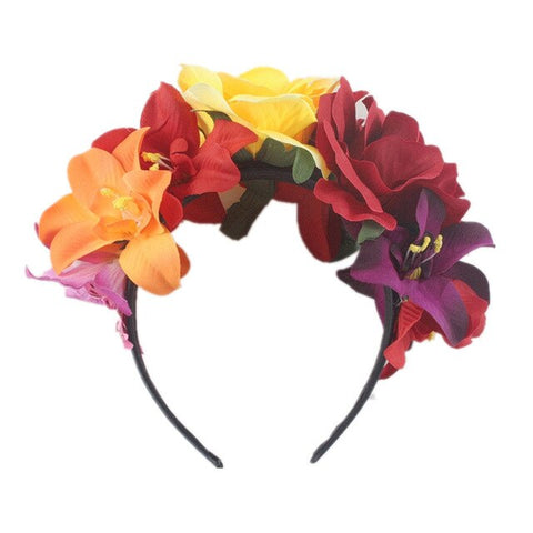 Women's Hawaiian Stretch Rose Flower Head buckle Floral Crown Christmas Tiara Day of The Dead Headband Costume Mexican Headpiece