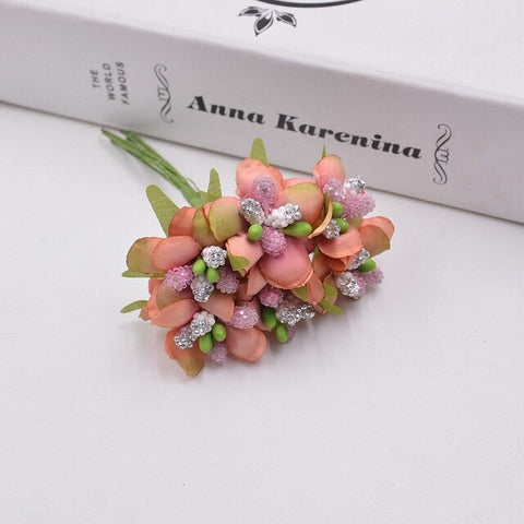 6Pcs/lot Silk Artificial Stamen Flowers Bouquet for Wedding Home Decoration DIY Craft Garland Fake Flowers Scrapbooking Supplies