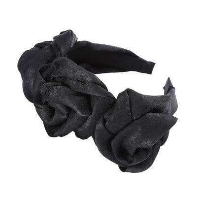 MOLANS Triple Rosette Faille Headband New Winter Rose Flower Bow-knot Wide Headband Solid Silk Flower Crown Hair Hoop for Women