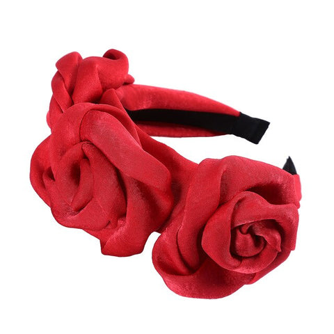 MOLANS Triple Rosette Faille Headband New Winter Rose Flower Bow-knot Wide Headband Solid Silk Flower Crown Hair Hoop for Women