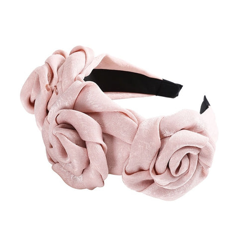 MOLANS Triple Rosette Faille Headband New Winter Rose Flower Bow-knot Wide Headband Solid Silk Flower Crown Hair Hoop for Women