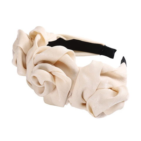 MOLANS Triple Rosette Faille Headband New Winter Rose Flower Bow-knot Wide Headband Solid Silk Flower Crown Hair Hoop for Women