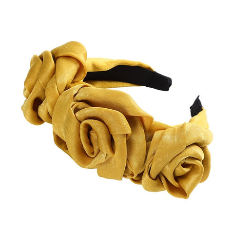 MOLANS Triple Rosette Faille Headband New Winter Rose Flower Bow-knot Wide Headband Solid Silk Flower Crown Hair Hoop for Women
