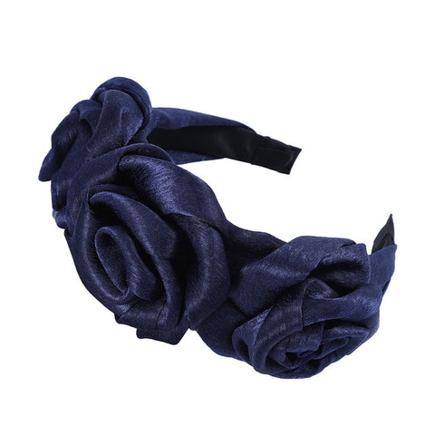 MOLANS Triple Rosette Faille Headband New Winter Rose Flower Bow-knot Wide Headband Solid Silk Flower Crown Hair Hoop for Women