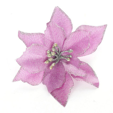 10Pcs Glitter Poinsettia Flower Christmas Decor Wreath Tree Decorations Xmas Gift Party Wedding Flower Scrapbook Garlands Rattan